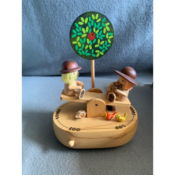 Vintage Schmid Wood Music Box With See-Saw Kids & Tree Works - Picture 13 of 14